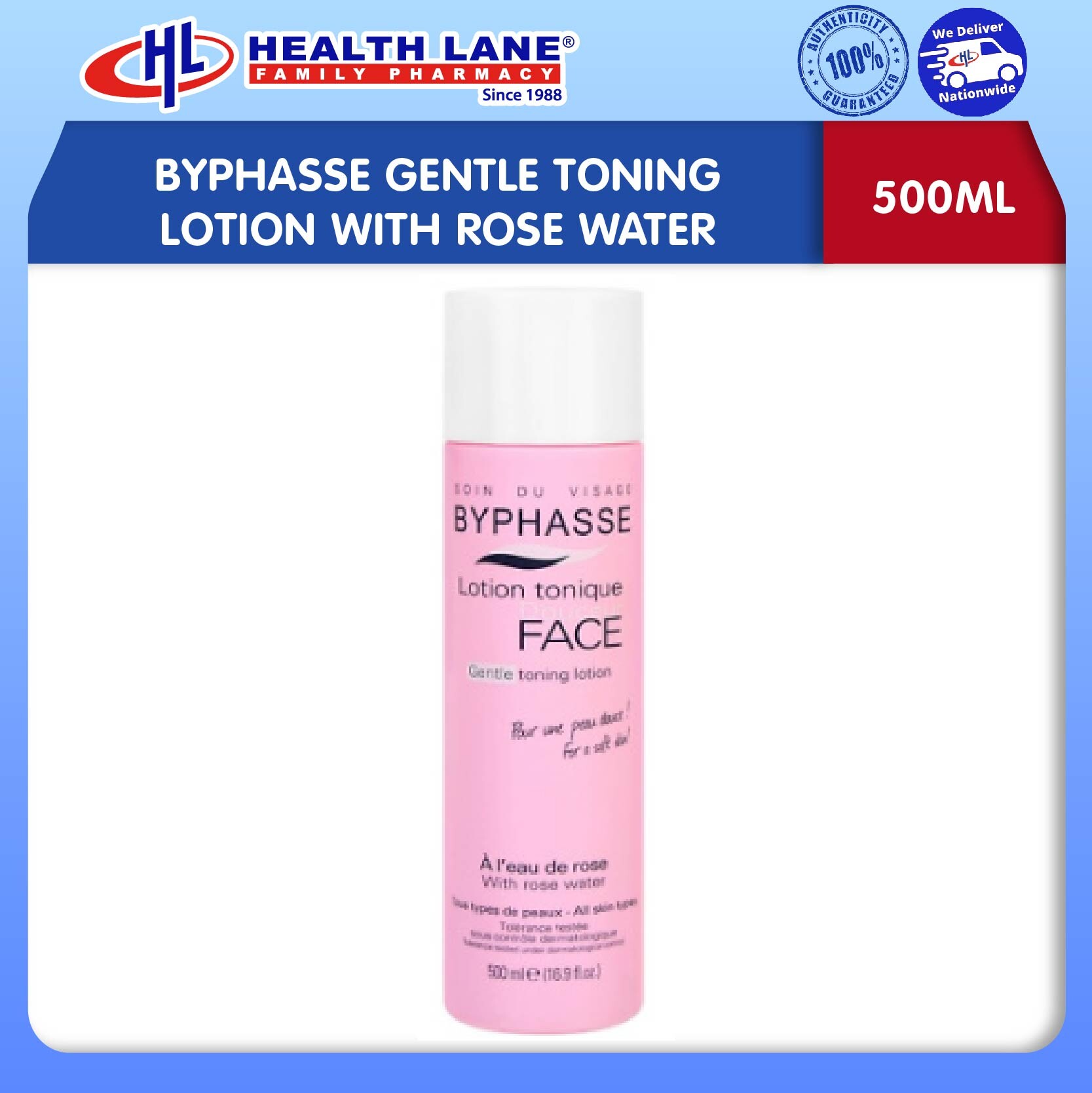BYPHASSE GENTLE TONING LOTION WITH ROSE WATER (500ML)
